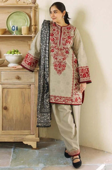 3 Piece Unstitched Heavy Embroidered Pure Lawn Suit with Fine Printed Lawn Dupatta